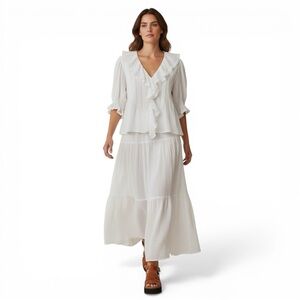 Dôen Henri Top White Ruffle Blouse Pintuck Cotton Gauze Romantic Boho Size S